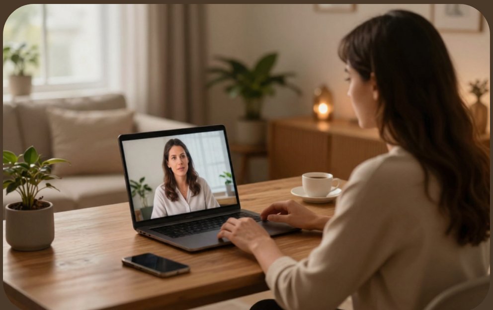 1:1 Coaching: persönliches Online-Gespräch am Laptop